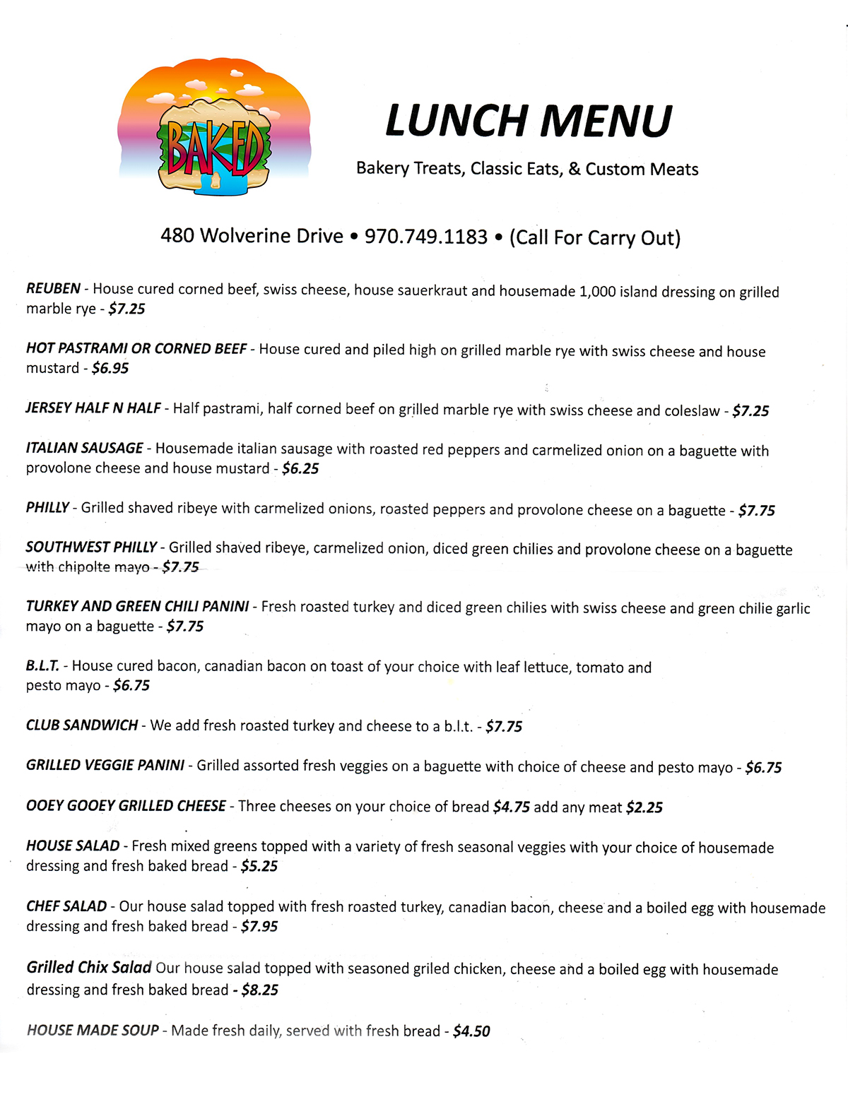 Fly Fishing Trip Lunch Menu